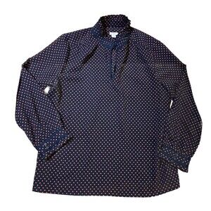 J Crew Women’s Key Hole Neck, Ruffle Trim, Blue Pink Polka Dot Blouse Sz 14